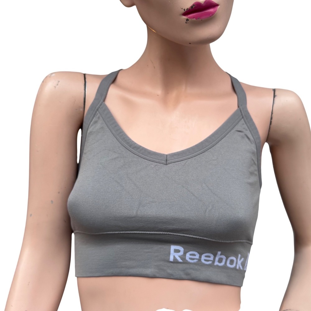 Reebok Seamless Sports Bra Bralette Mesh Back Grey Athleisure Gymcore Active L